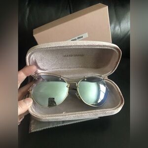 Miu Miu “Scenique” Oval Sunglasses SMU56RS 65mm Gold Gray Mirrored Lenses $550